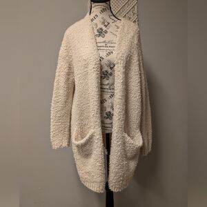 Dress Forum Cream Textured Cardigan Open Front Medium Large Fluffy Soft